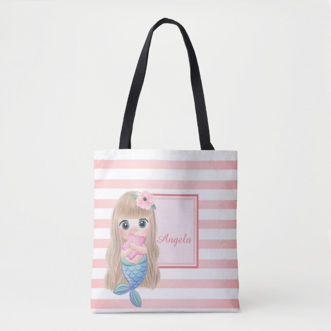 Trandy Striped, Baby Mermaid Tote Bag (Front)