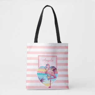 Trandy Striped, Flamingo, Cocktail  -Personalised Tote Bag