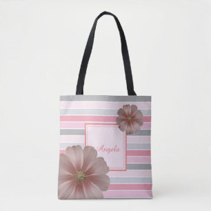 Trandy Striped, Flowers -Personalised Tote Bag