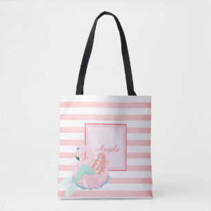 Trandy Striped, Mermaid  -Personalised Tote Bag