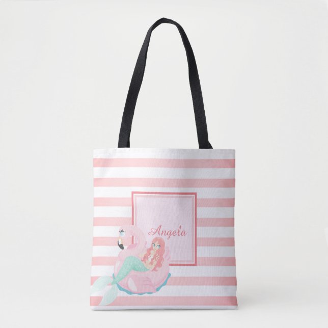 Trandy Striped, Mermaid  -Personalised Tote Bag (Front)
