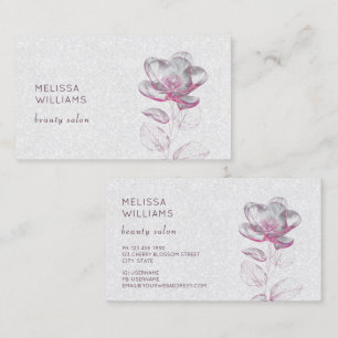 Tranparent Pink Shiny Metallic Flower Business Card