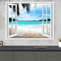 Tranquil 3D Sea And Beach Window View
