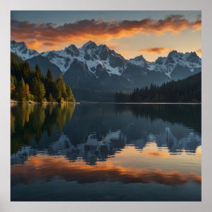 Tranquil Alpine Landscape at Sunrise Poster