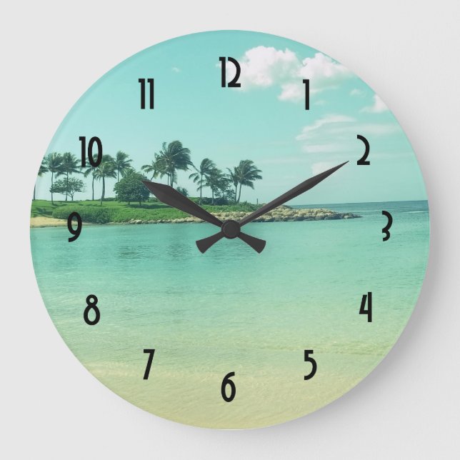 Tranquil and Serene Turquoise Beach in Hawaii Large Clock (Front)