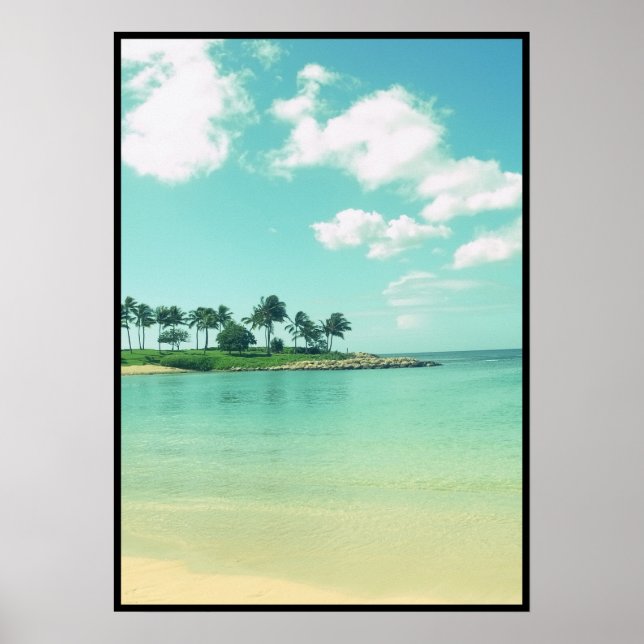 Tranquil and Serene Turquoise Beach in Hawaii Poster (Front)