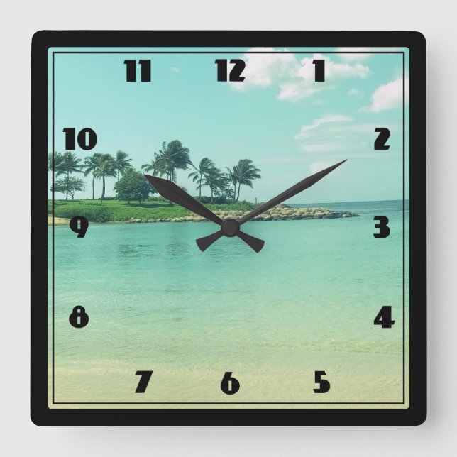 Tranquil and Serene Turquoise Beach in Hawaii Square Wall Clock (Front)
