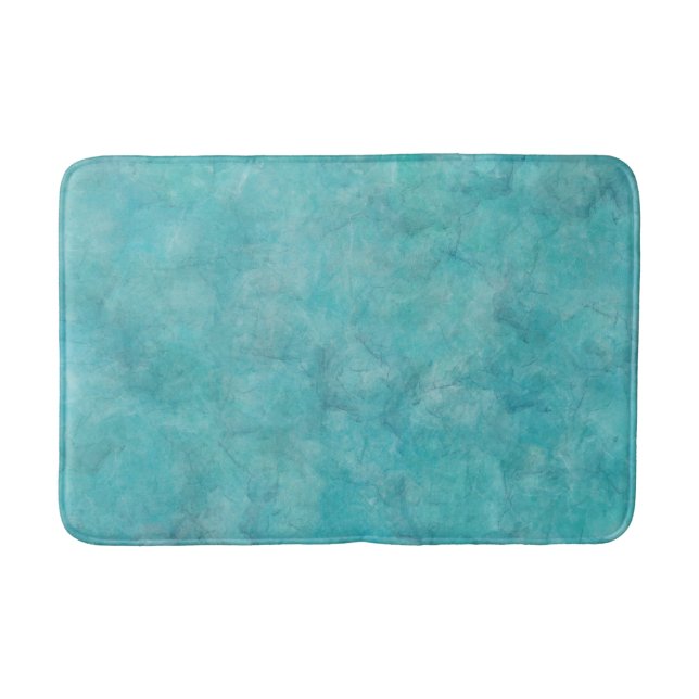 Tranquil Aqua Blue Watercolor Stain Bath Mat (Front)