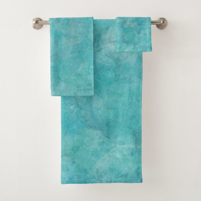 Tranquil Aqua Blue Watercolor Stain Bath Towel Set (Insitu)