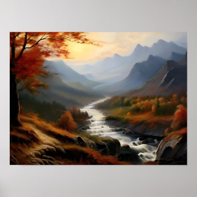 Tranquil Autumn Mountain Stream  Poster (Front)