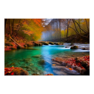 Tranquil Autumn River Landscape  Poster