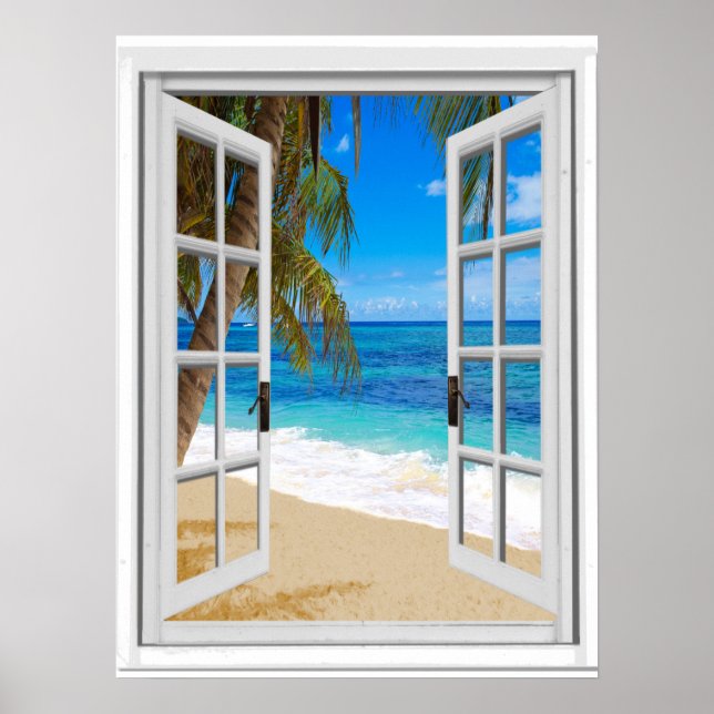 Tranquil Beach Ocean View Fake Window Poster (Front)