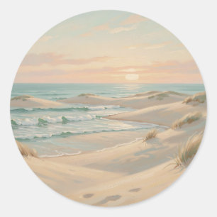 Tranquil Beach Sunset Dunes Ocean Waves Coastal  Classic Round Sticker