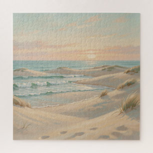 Tranquil Beach Sunset Dunes Ocean Waves Coastal Jigsaw Puzzle