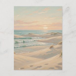 Tranquil Beach Sunset Dunes Ocean Waves Coastal Postcard