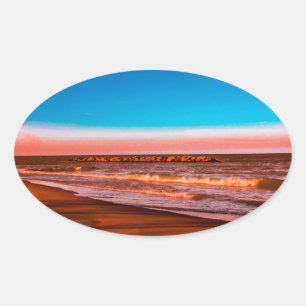 Tranquil Beach & Wave – Summer Coastal Vibes Oval Sticker