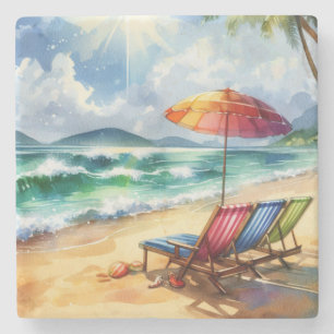 Tranquil Beautiful Beach Scene Stone Coaster