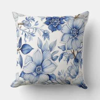 Tranquil Blooms: Soothing Abstract Blue Flower Art Cushion