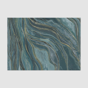 Tranquil Blue Gold Abstract Watercolor Wedding Tissue Paper