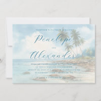 Tranquil Blue Watercolor Beach Scene