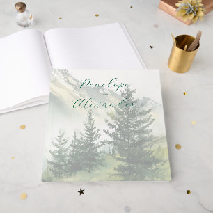 Tranquil Blue Watercolor Evergreens Guest Book