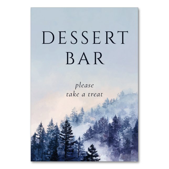 Tranquil Blue Watercolor Forest Scene Table Number (Front)