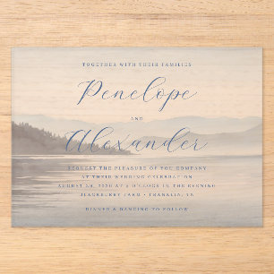 Tranquil Blue Watercolor Mountains Acrylic Invitations
