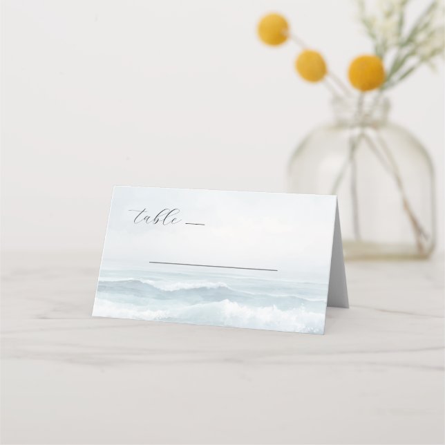 Tranquil Blue Watercolor Waves Place Card (Front)