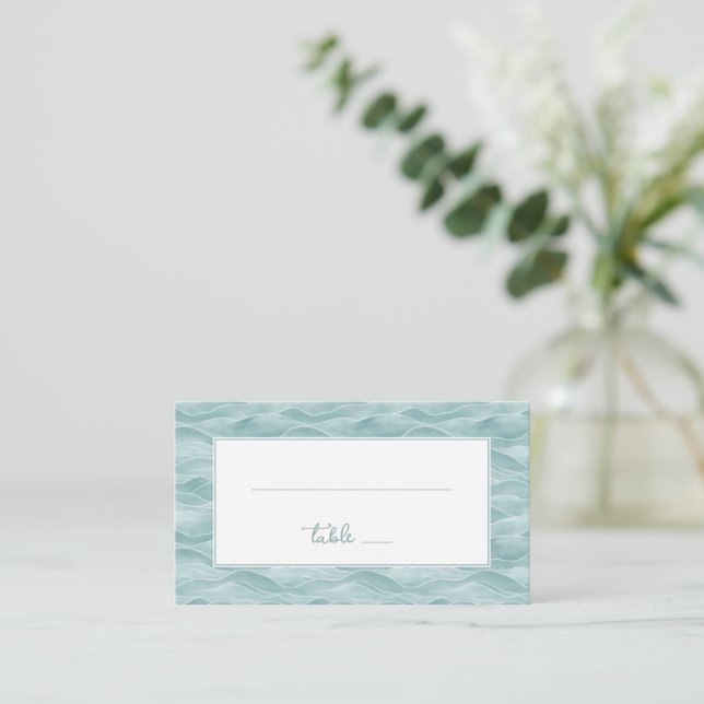 Tranquil Blue Wave Oceanic Place Card (Standing Front)
