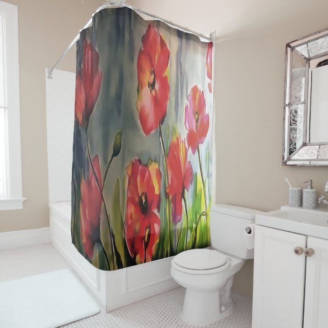 Tranquil Buds Blowing In The Wind Painting Shower Curtain (In Situ)