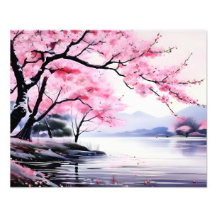 Tranquil Cherry Blossom Lake Photo Print