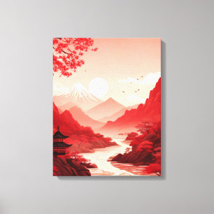 Tranquil Chinese Landscape with Mountains and Rive Canvas Print