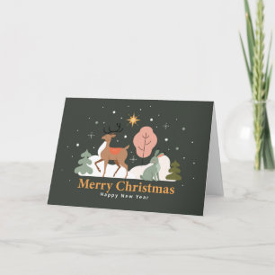 Tranquil Christmas Eve with Reindeer and Rabbit Holiday Card