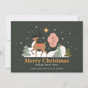 Tranquil Christmas Eve with Reindeer and Rabbit Holiday Card