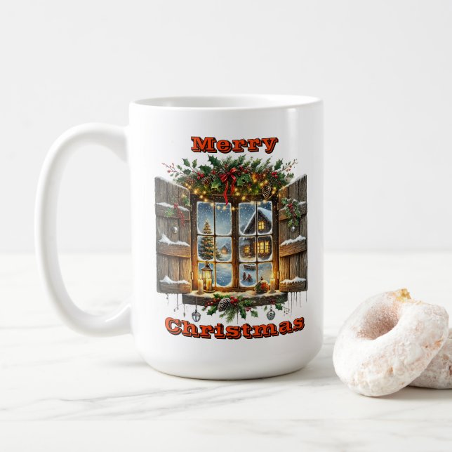 Tranquil Christmas Twilight View Coffee Mug (With Donut)