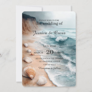 Tranquil Coastal Shoreline Background Wedding Invitation