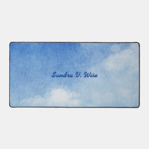 Tranquil Custom Sky Dreams Watercolor Blue & White Desk Mat