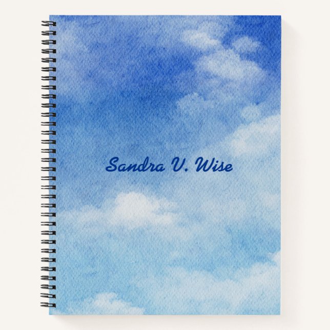 Tranquil Custom Sky Dreams Watercolor Blue & White Notebook (Front)
