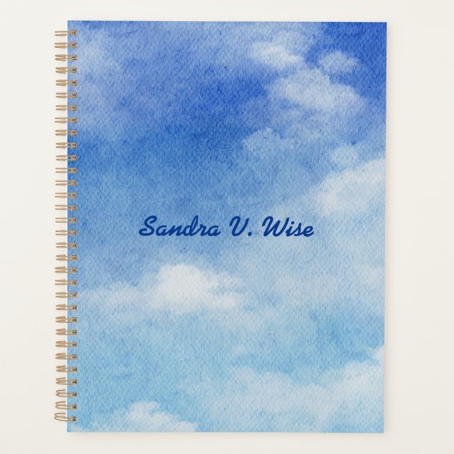 Tranquil Custom Sky Dreams Watercolor Blue & White Planner (Front)