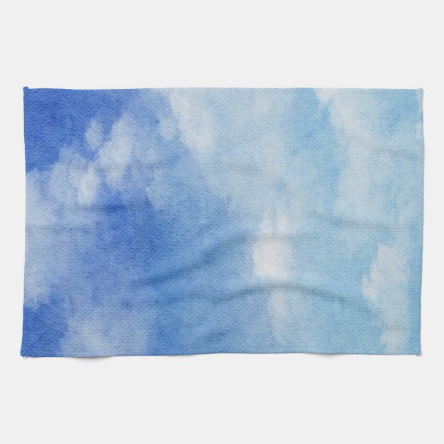 Tranquil Custom Sky Dreams Watercolor Blue & White Tea Towel (Horizontal)