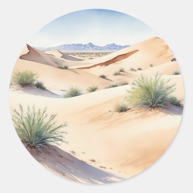 Tranquil Desert Landscape with Soft Dunes Classic Round Sticker (Front)