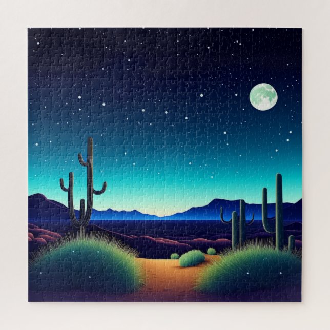 Tranquil Desert Night Oasis: Crescent Moon  Jigsaw Puzzle (Vertical)