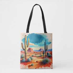 Tranquil Desert Scene with Towering Cacti Tote Bag