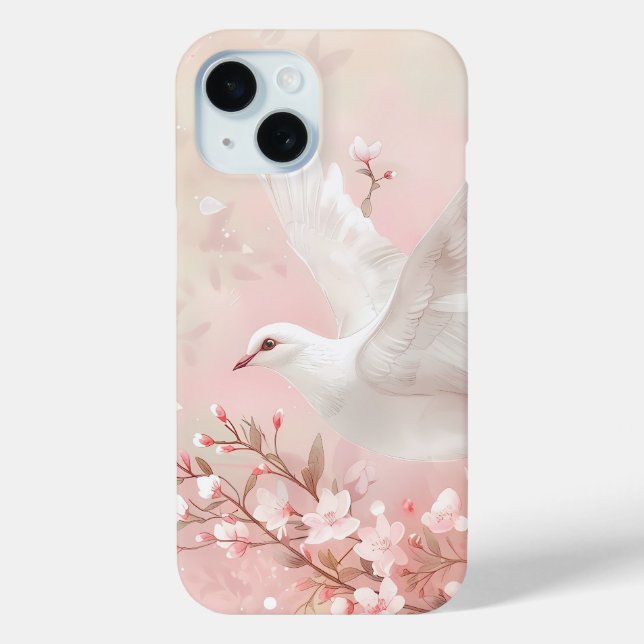 Tranquil Dove with Blossoms Watercolor Phone Case (Back)