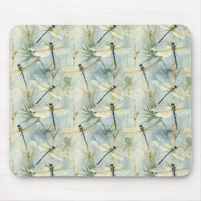 Tranquil Dragonfly Watercolour-style Mouse Mat (Front)