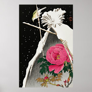 Tranquil Elegance: Siberian Bluechat & Peony Poster
