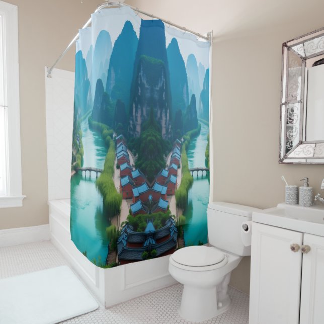 Tranquil Escape  – Karst River Serenity" Shower Curtain (In Situ)
