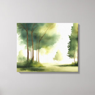 Tranquil Escape: Watercolor Forest Painting Canvas Print