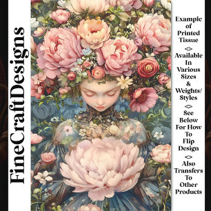 Tranquil Ethereal Girl Lush Flowers AG1Z Decoupage Tissue Paper