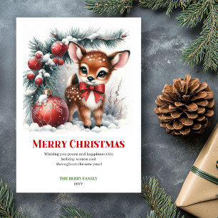 Tranquil Fawn Snowy Forest Christmas Greeting Card